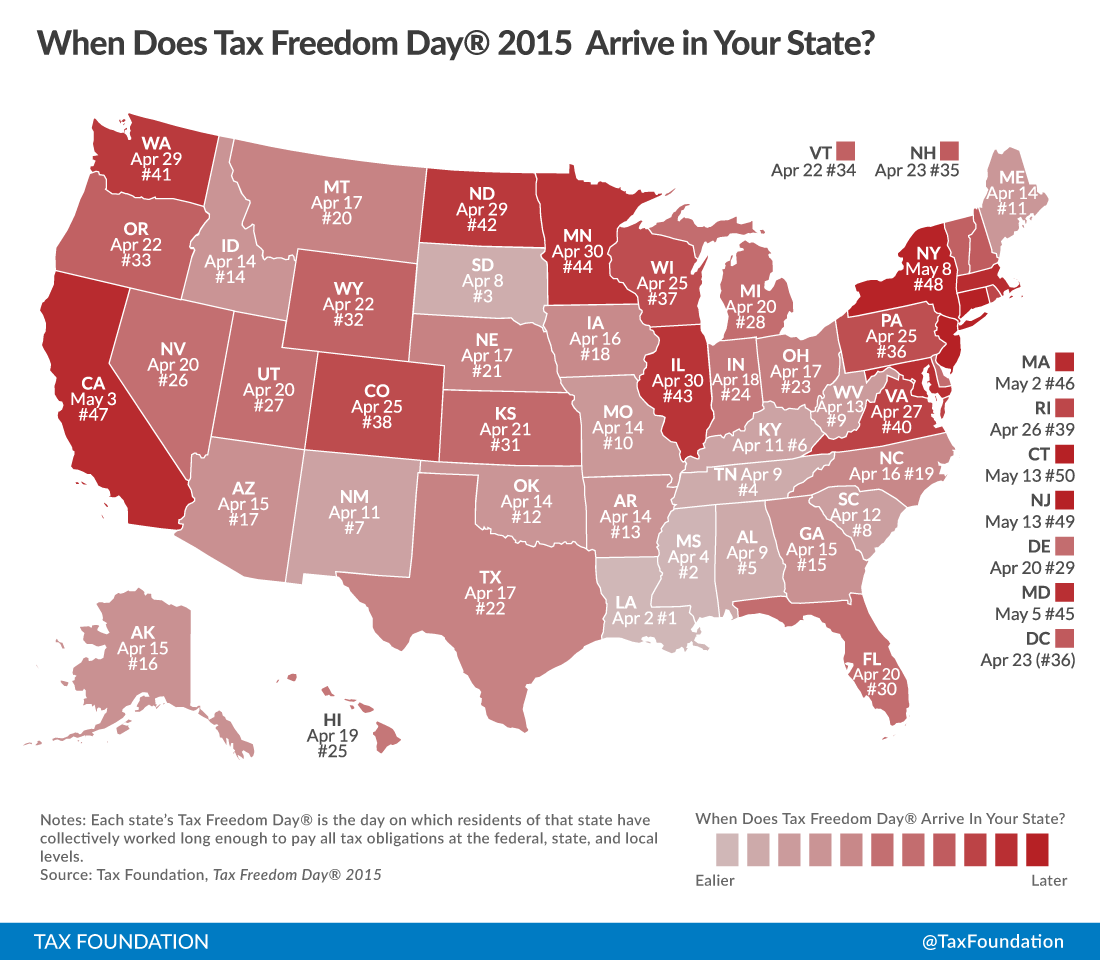 Map of Tax Freedom Day by State